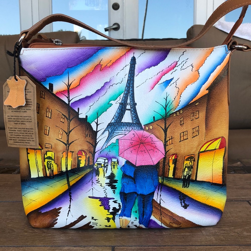 Sukriti Handpainted Paris Scene Leather Bag